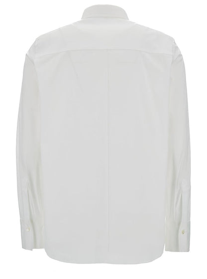 White Shirt With Monile Detail In Cotton Blend Woman