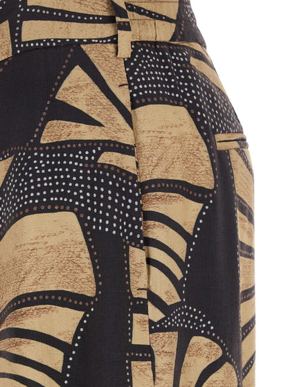 'Lorenza' Brown Pants With All-Over Printed Motif In Tech Fabric Woman