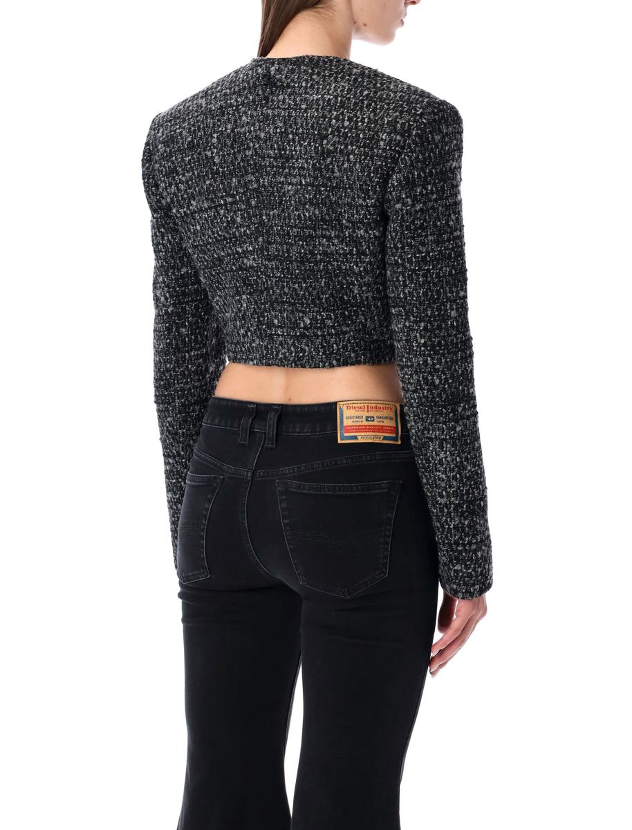 Diesel G-Crop-G Black Bouclé Wool Blend Cropped Jacket