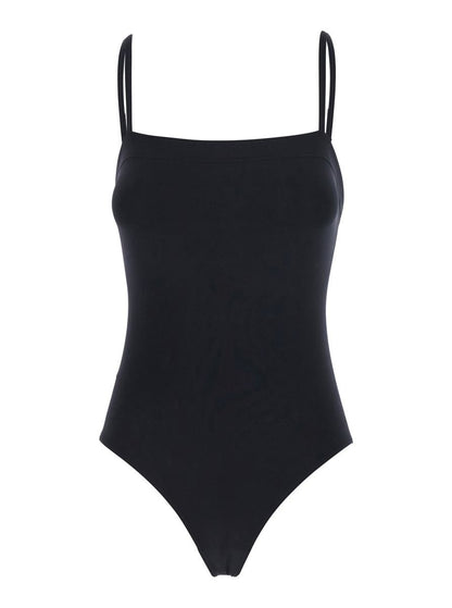 'Acquarelle' Black One-Piece Swimsuit With Back Neckline In Tech Fabric Woman