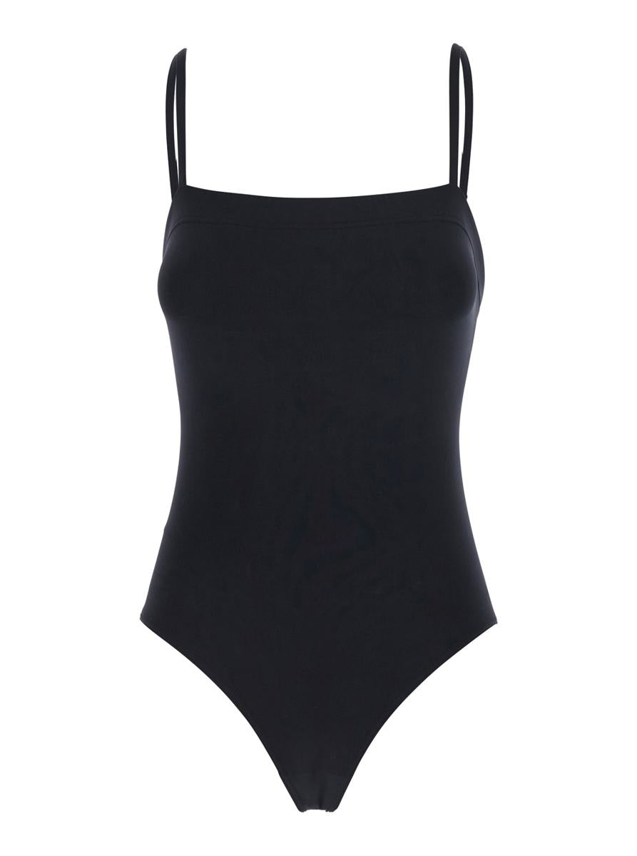 'Acquarelle' Black One-Piece Swimsuit With Back Neckline In Tech Fabric Woman