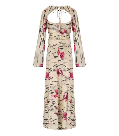 Ganni Ivory Long Satin Dress