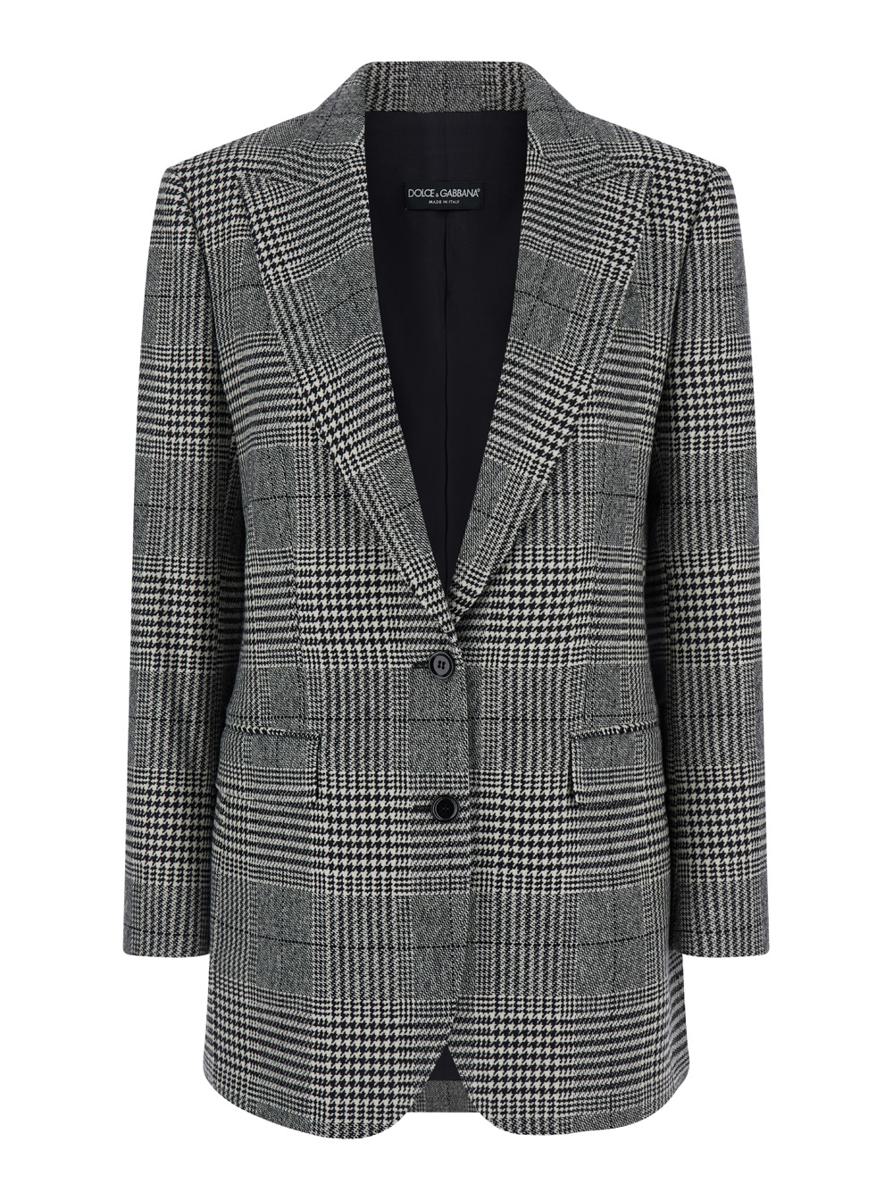 Grey Single-Breasted Jacket With Peak Revers In Wool And Cashmere Woman