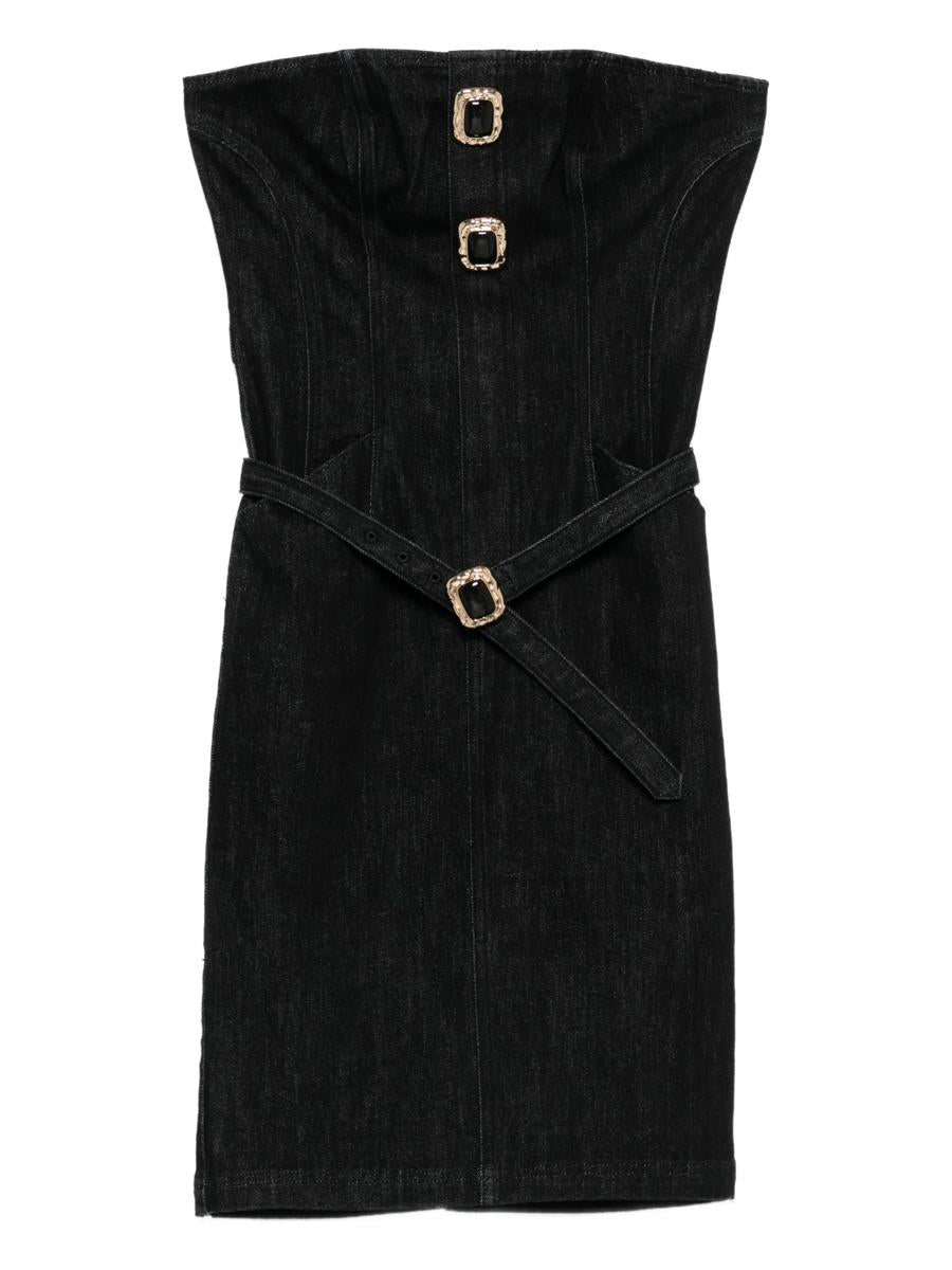 Self-Portrait Black Denim Bandeau Midi Dress Clothing