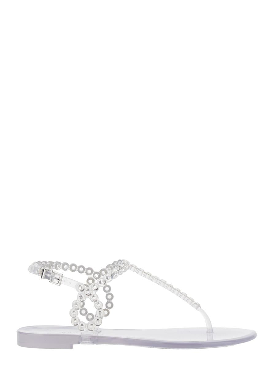'Almost Bare' Metallic Colored Sandals With Eyelet Decorations And Buckle Closure In Rubber Woman