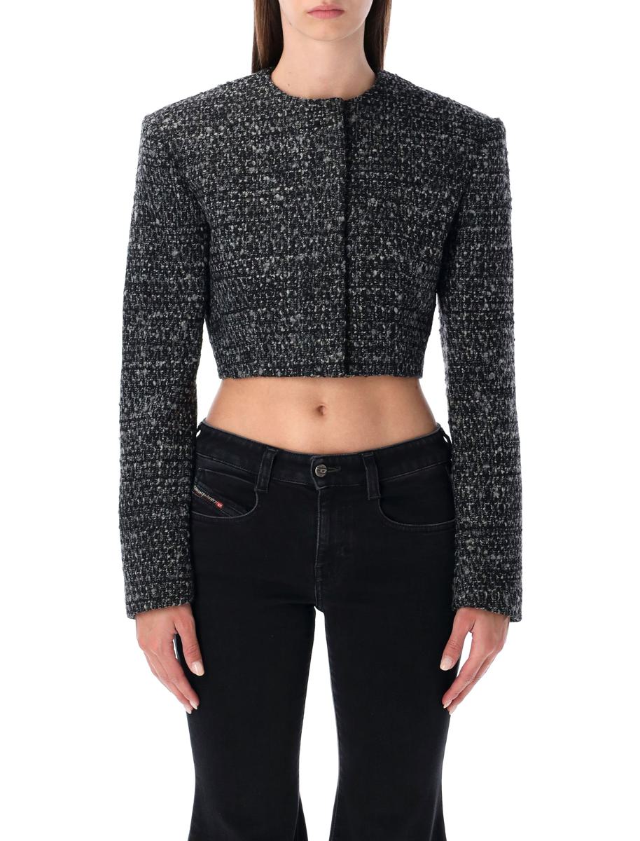 Diesel G-Crop-G Black Bouclé Wool Blend Cropped Jacket