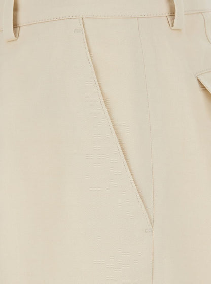 White Pants With Cargo Pockets In Cotton And Linen Blend Woman