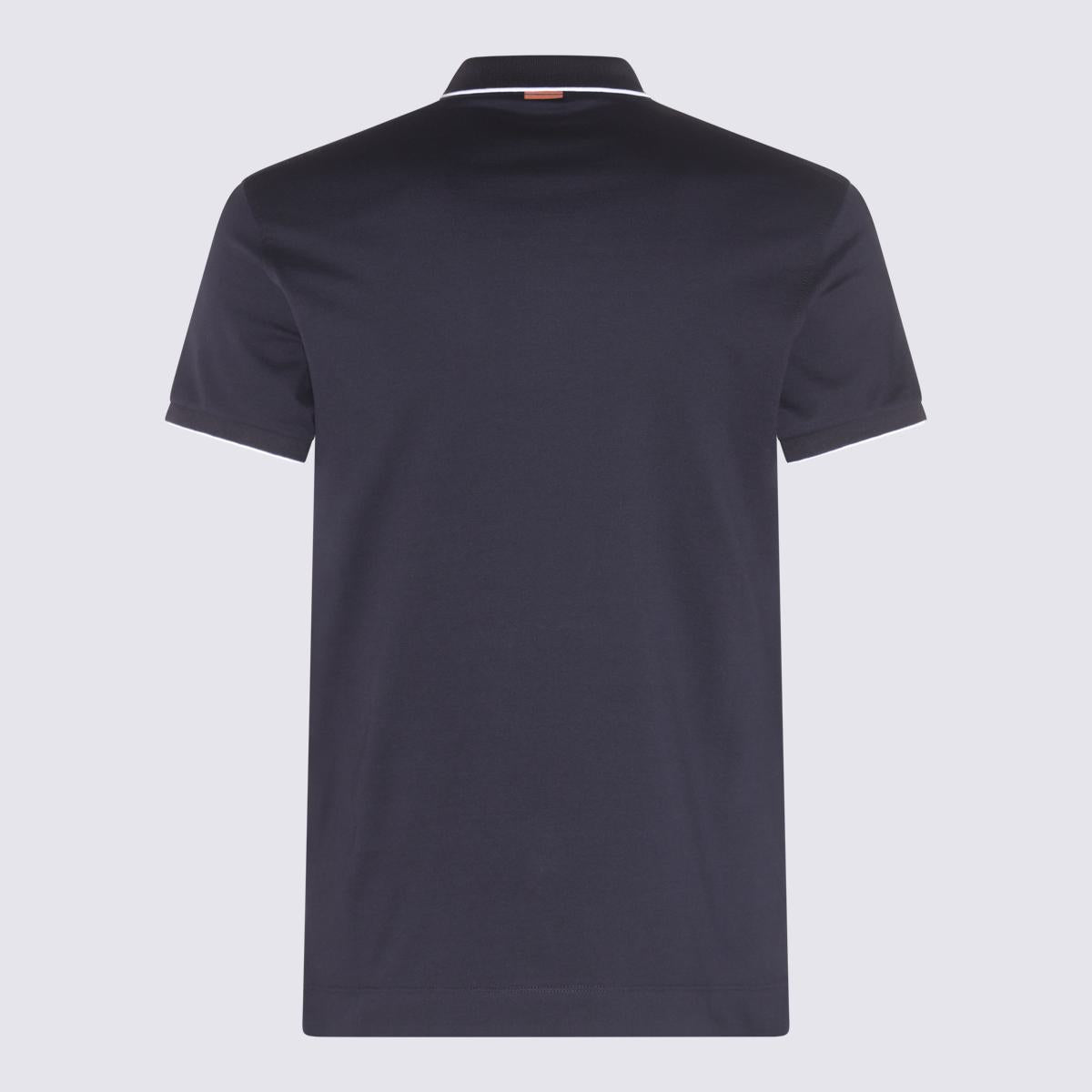 Zegna Navy Blue And White Cotton Polo Shirt