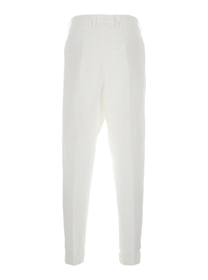 White Pants With Turn-Up Hem In Linen Man
