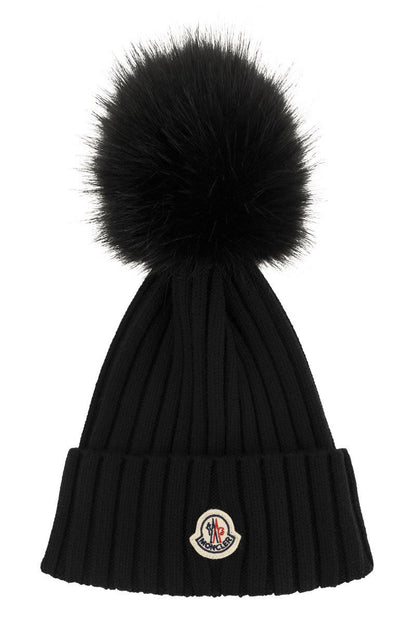 Moncler Wool Cap With Synthetic Pompom