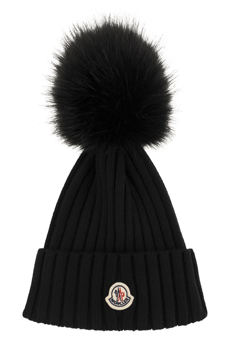 Moncler Wool Cap With Synthetic Pompom