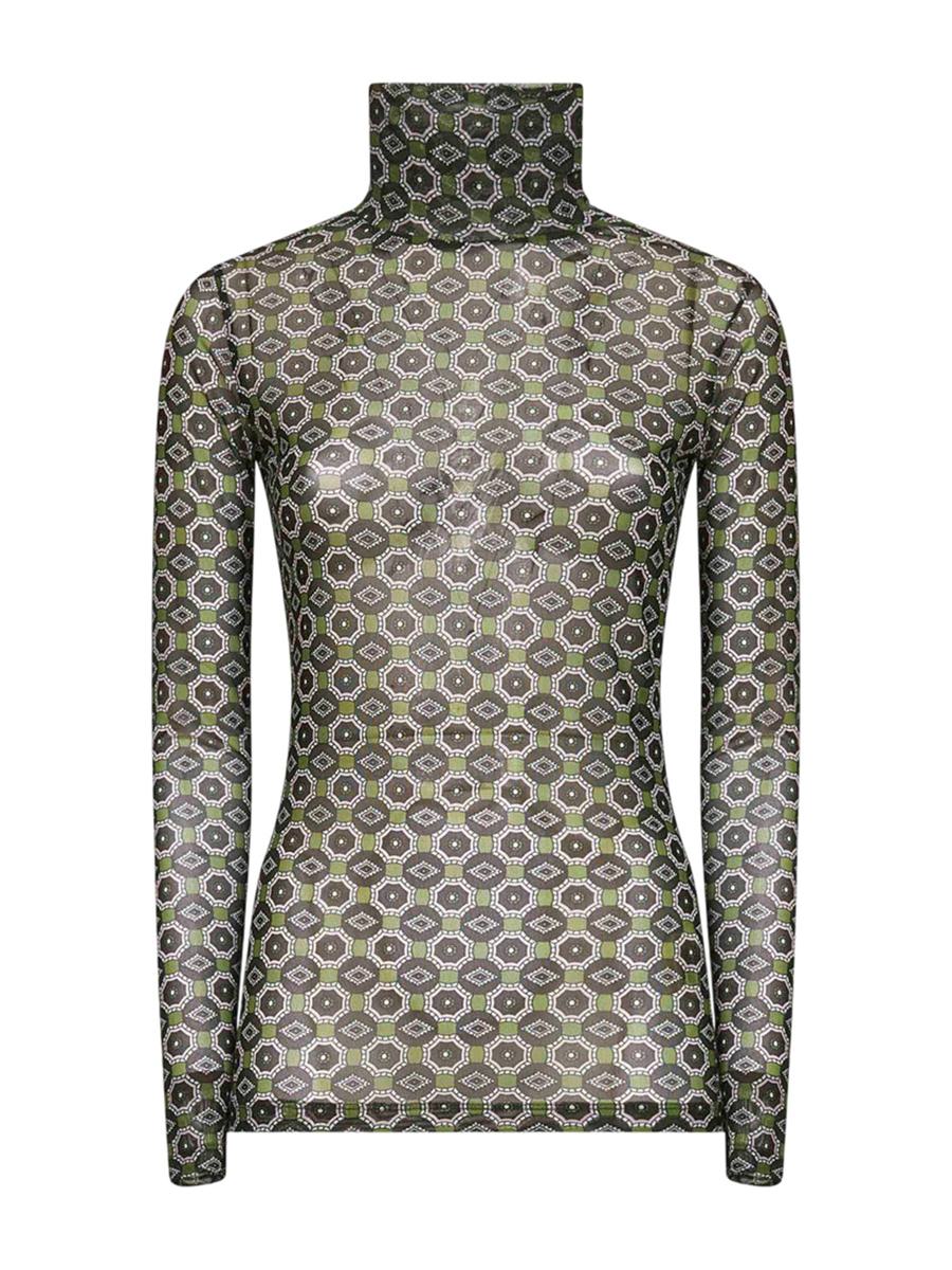Dries Van Noten Mesh Top With Green Mini Tie Print