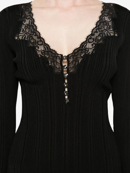 Self-Portrait Black Lace Trim Knit Top Clothing