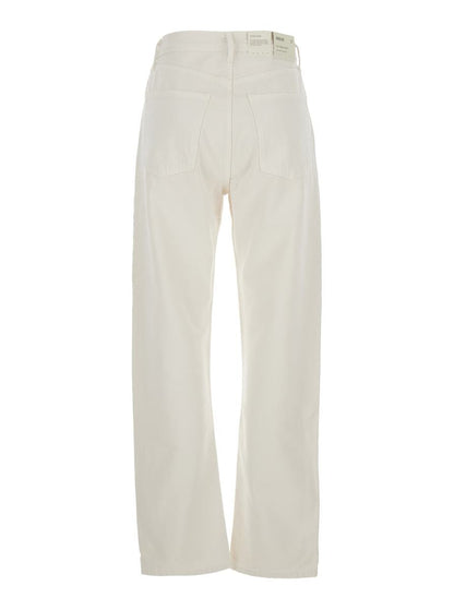 '90S' White Jeans With Five-Pocket Design And Logo Patch On The Rear In Denim Woman