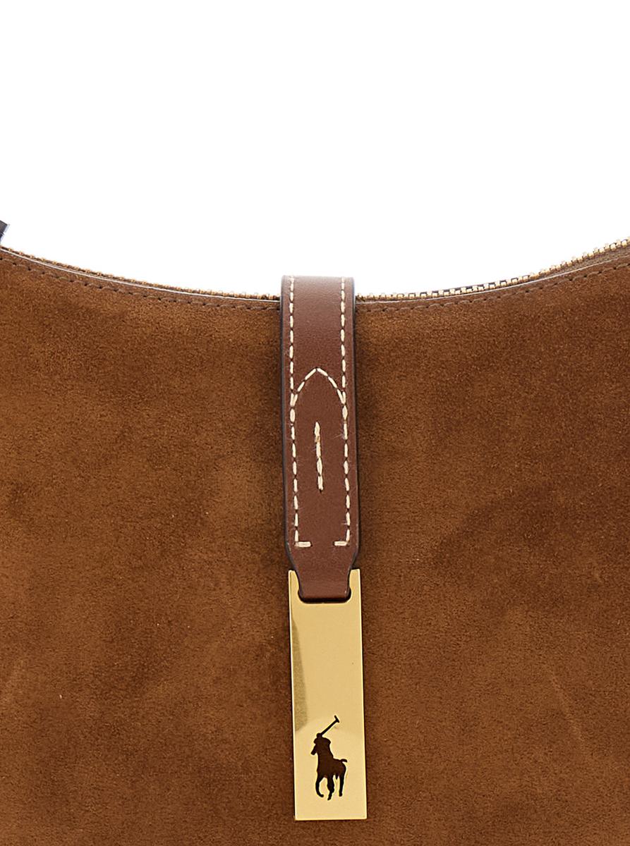 Brown Shoulder Bag With Adjustable Closure And Logo Plaque On The Front In Suede Woman