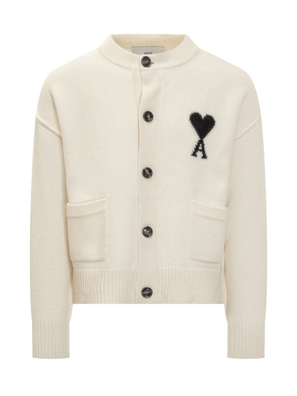 AMI Paris Wool Cardigan Logo Embroidered Ami Alexandre Mattiussi