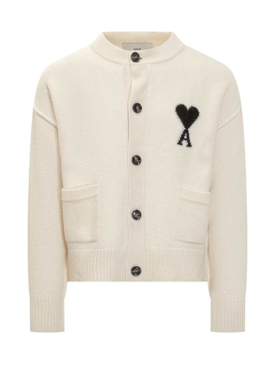 AMI Paris Wool Cardigan Logo Embroidered Ami Alexandre Mattiussi