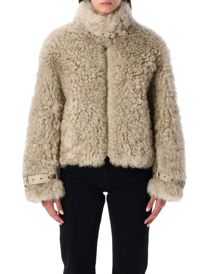 S.W.O.R.D 6.6.44 Beige Shearling Jacket With High Collar