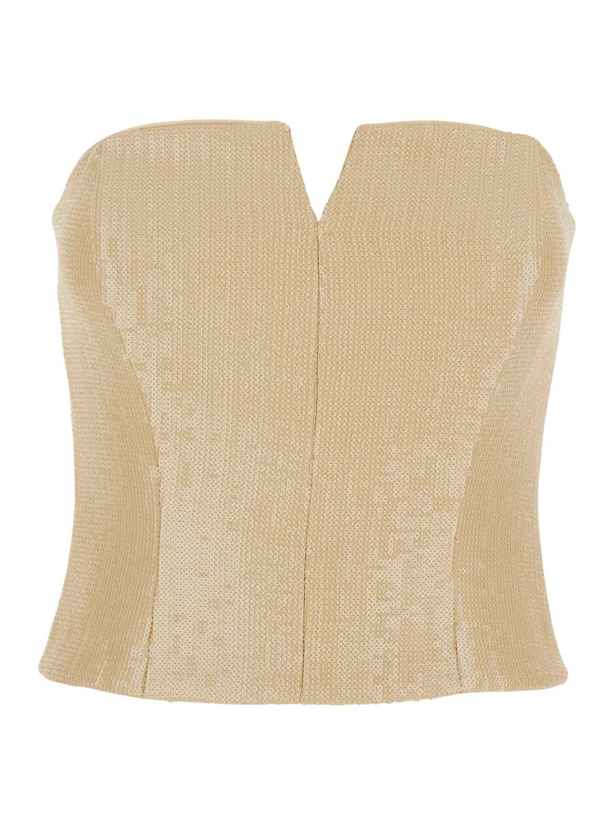 Beige Bustier Top With All-Over Sequin Application In Fabric Woman