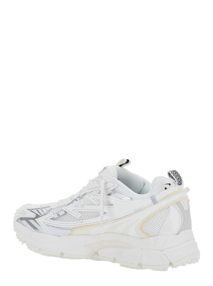 'Ow Be Right' White Low Top Sneakers With Zip-Tie Detail In Mesh And Leather Man