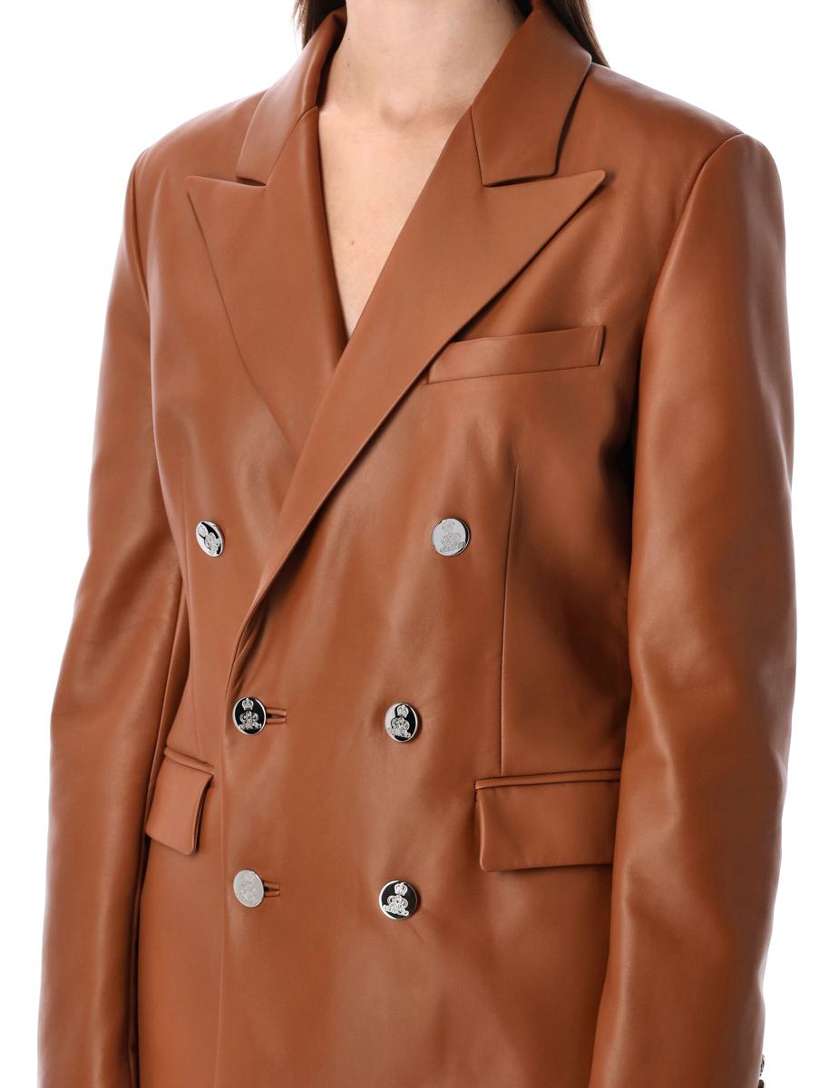 Ralph Lauren Brown Leather Double-Breasted Blazer