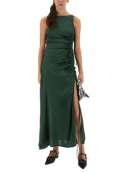 Ganni Gathered Satin Dress
