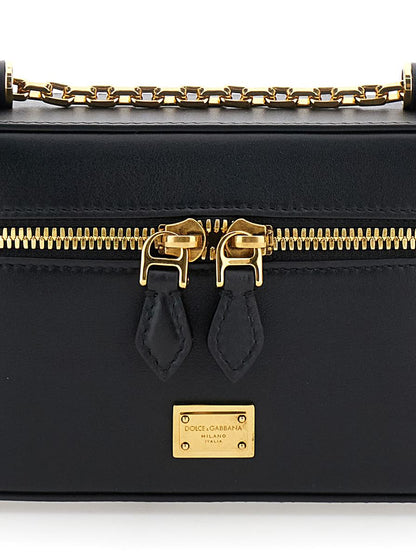'Sicily Cube' Black Shoulder Bag With Logo Plaque On The Front And Double Zip In Leather Woman