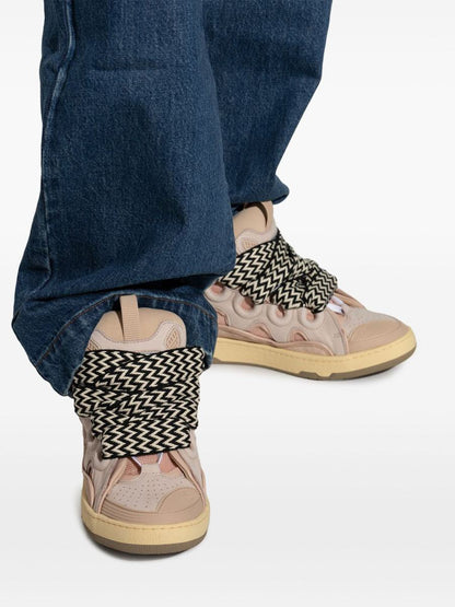 Lanvin Calf Leather Sneakers In Grey With Multicolor Laces