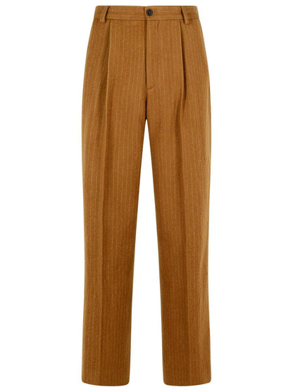 Dries Van Noten 'Penrud' Straight Brown Wool Pants