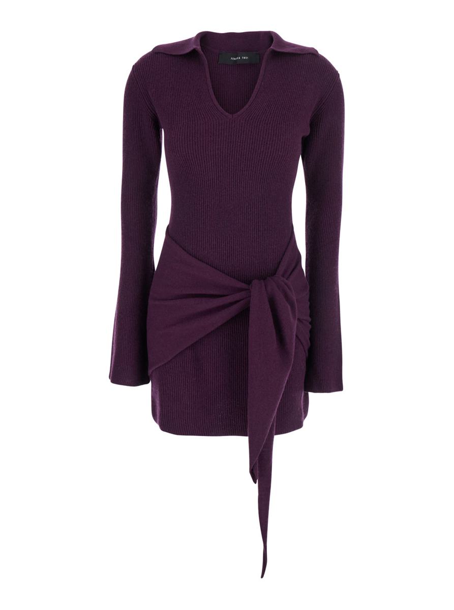 Abito Corto Misto Cashmere Con Nodo