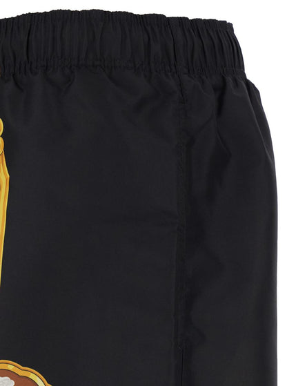 Black Swimsuit With All-Over Cameo Print In Tech Fabric Man