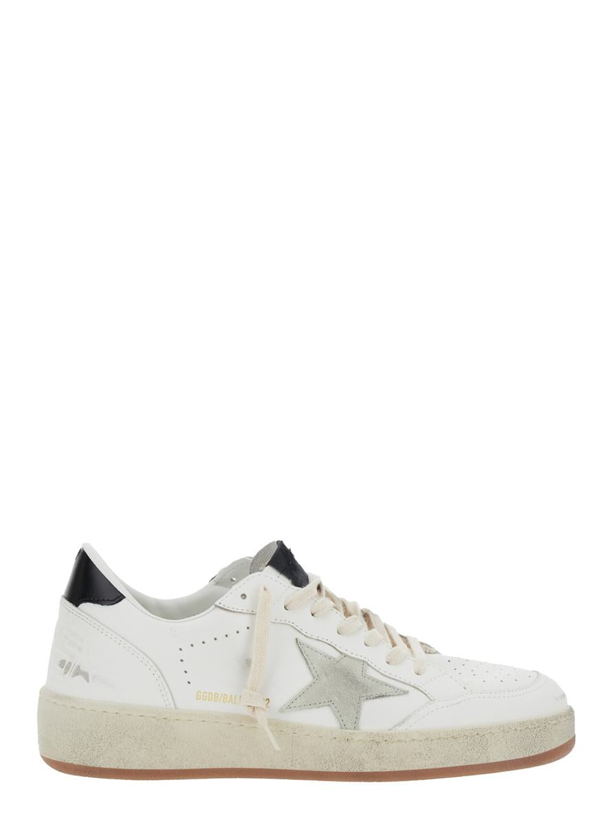 'Ballstar 2' White Low Top Sneakers With Star Patch On The Side And Laminated Heel In Leather Man