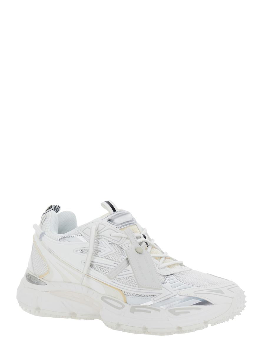 'Ow Be Right' White Low Top Sneakers With Zip-Tie Detail In Mesh And Leather Man