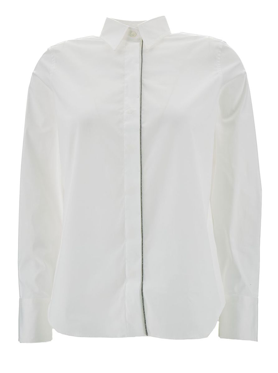 White Shirt With Monile Detail In Cotton Blend Woman