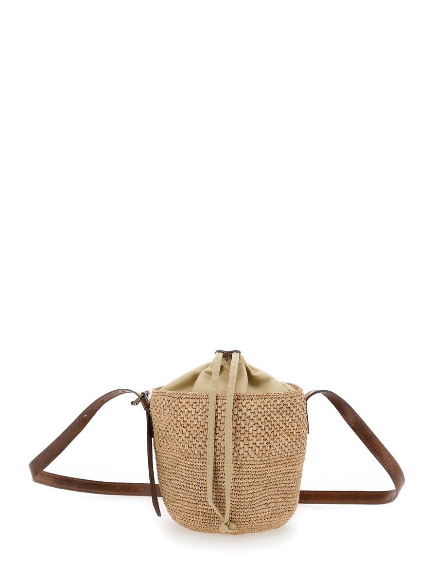 'Maika' Beige Bucket Bag With Top Closure With Drawstring In Raffia Woman