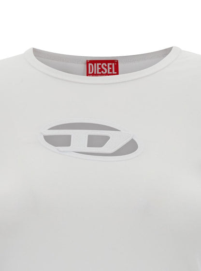 White T-Shirt With Oval D Cut Out Detail In Stretch Cotton Woman
