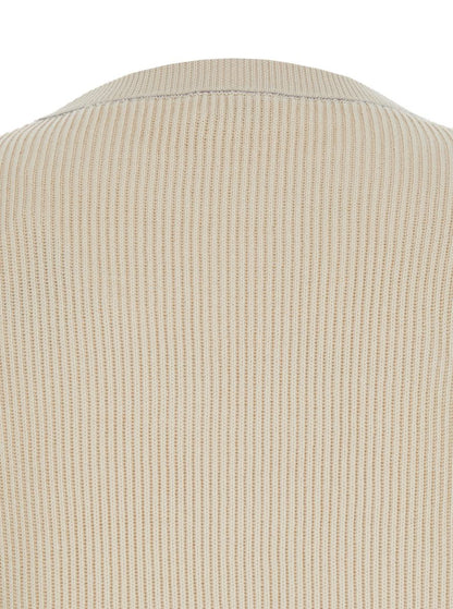 Beige Crewneck Sweater With Dropped Shoulders In Cotton Woman
