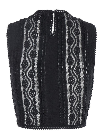 'Asteria' Black Top With Embroidery Details And Semi-Transparent Design In Cotton And Tech Fabric Blend Woman