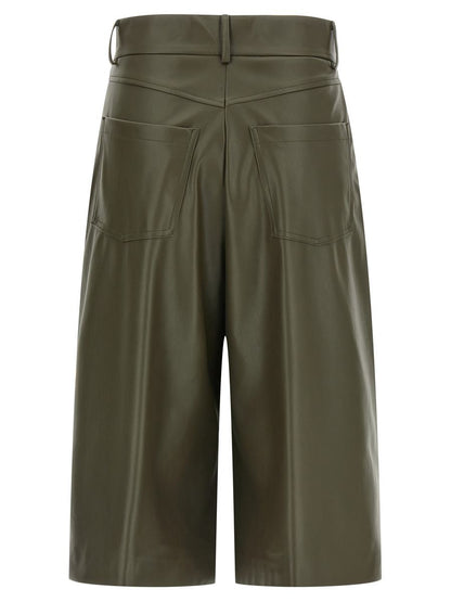 Nude Leather-Effect Bermuda Shorts