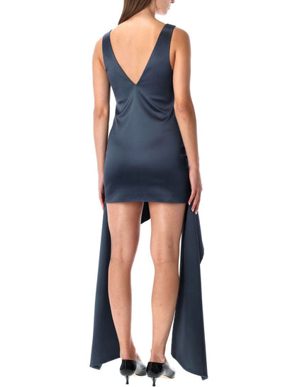 JW Anderson Steel Blue V-Neck Draped Mini Dress