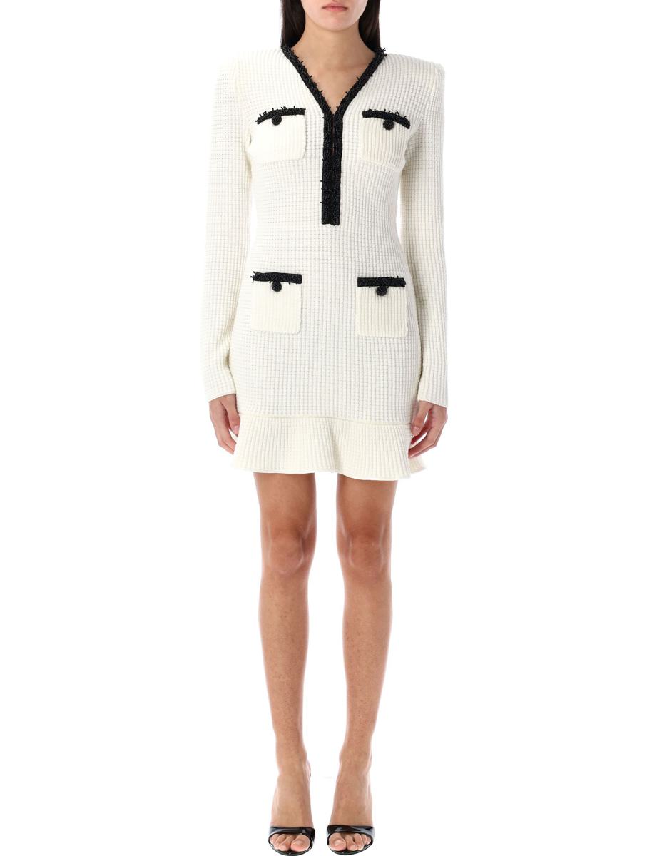 Self-Portrait Pearl Trim Knit Mini Dress