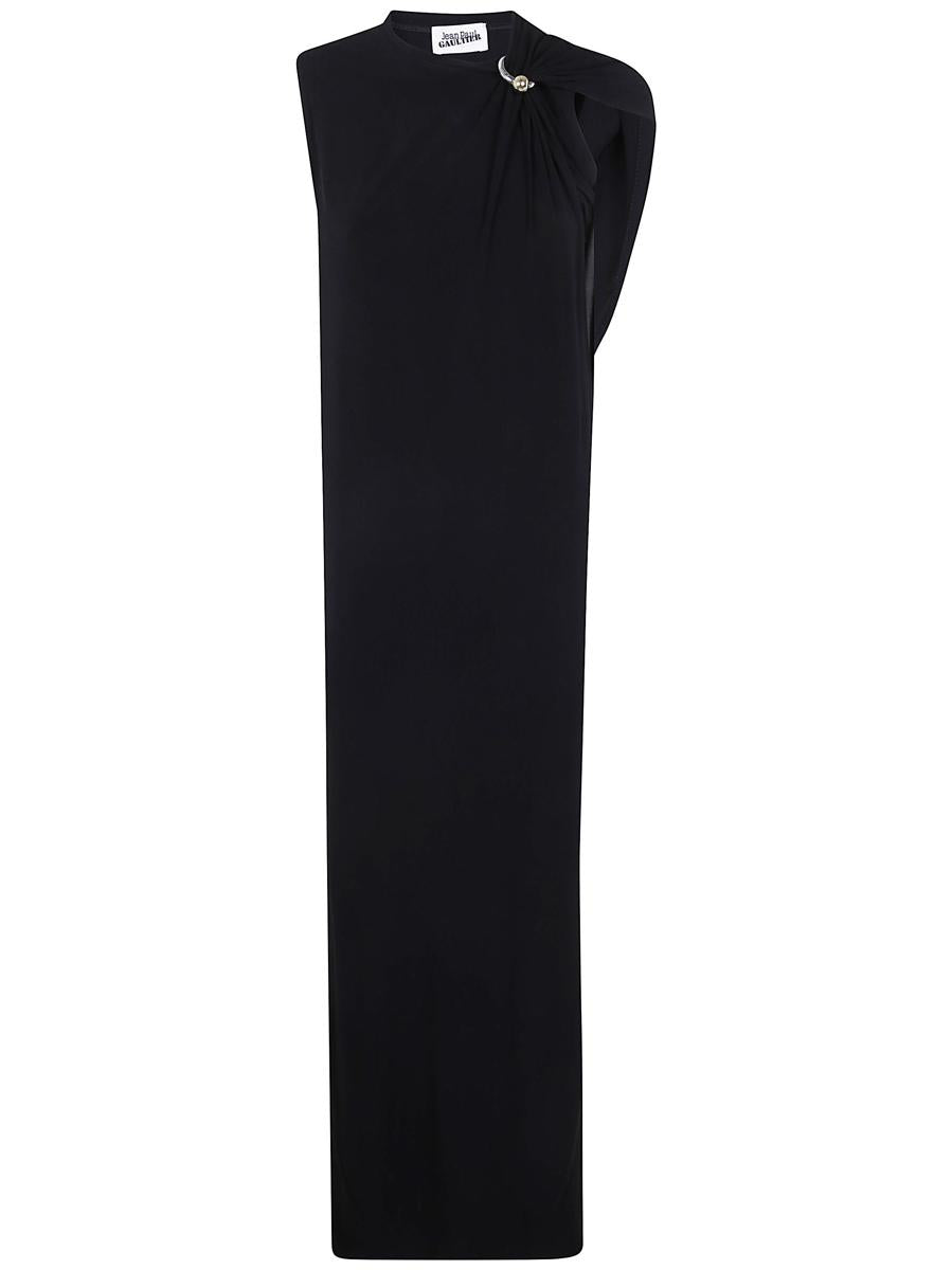 Jean Paul Gaultier Stretch Viscose Double Layer Long Dress With "Gaultier" Piercing Clothing