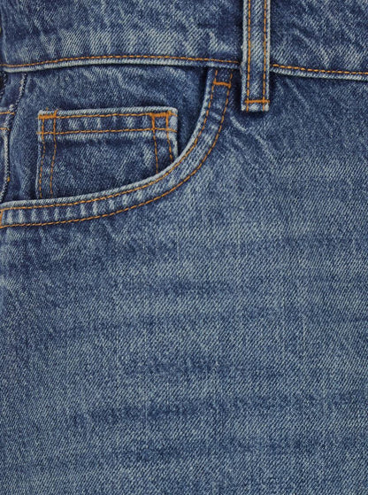 Blue Skirt With Logo Patch On The Rear And Diagonal One-Leg Cut In Denim Woman
