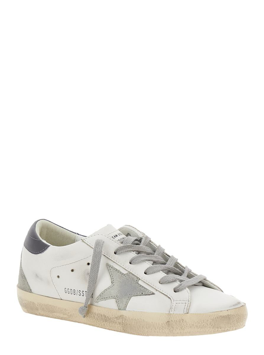 White Low Top Sneakers With Star Patch In Vintage Leather Woman