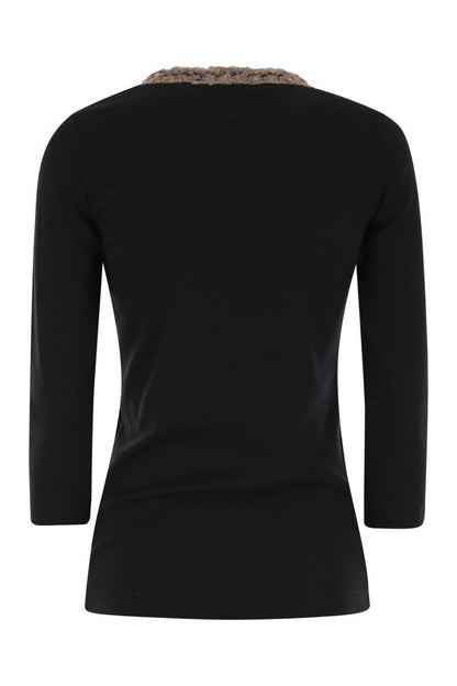 Fabiana Filippi 3/4 Sleeve T-Shirt With Neck Detailing