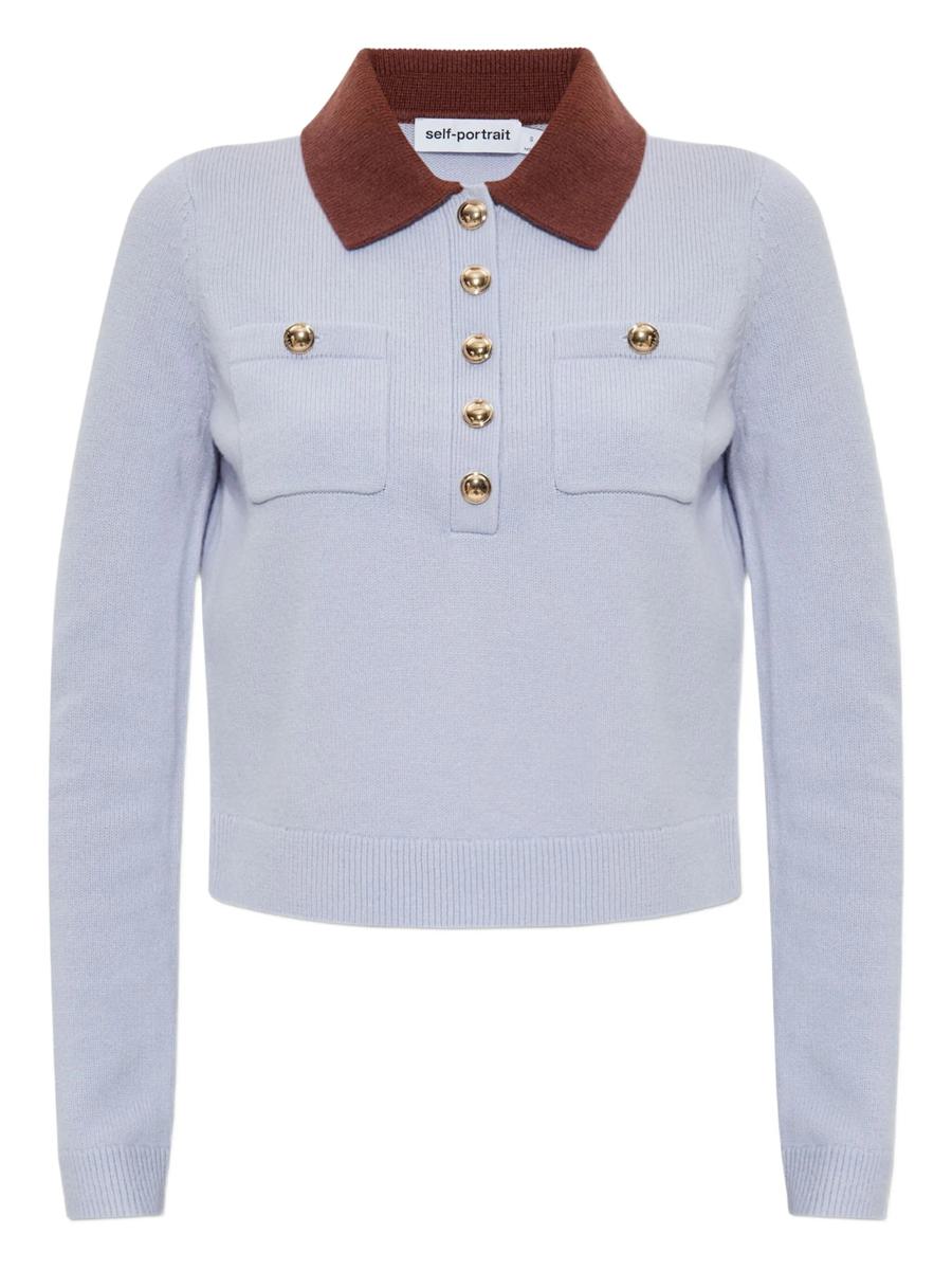 Self-Portrait Blue Contrast Collar Knit Top Clothing