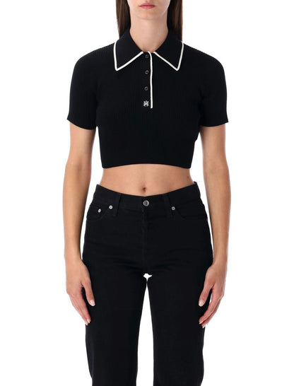 Amiri Black Cropped Knit Polo Shirt