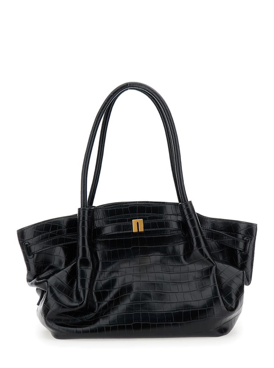 'Hana' Black Handbag With Logo Plaque On The Front And Embossed Crocodile Effect In Ecoleather Woman