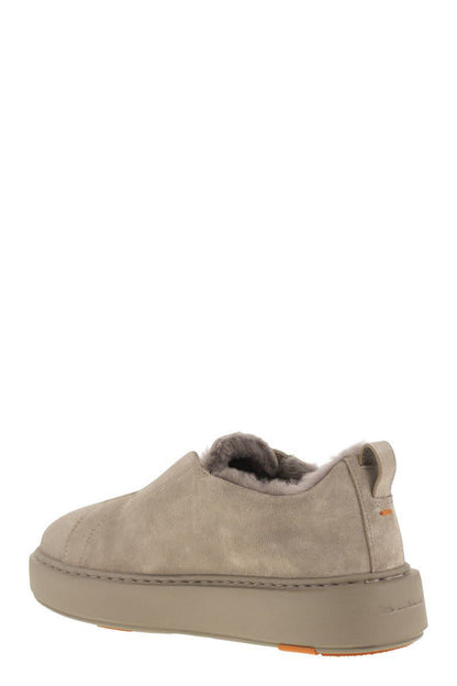 Santoni Slip-On Suede Sneakers With Fur