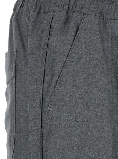 Grey Trousers With Elasticised Waist And Pences Detailing In Silk Man